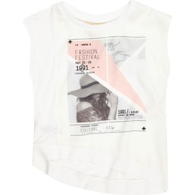Mini girls white fashion print t-shirt